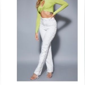 White dressy pants tied on sides